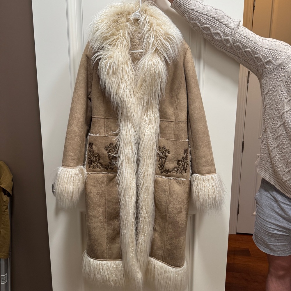 Pinko Cream Faux Fur “almost famous” Coat